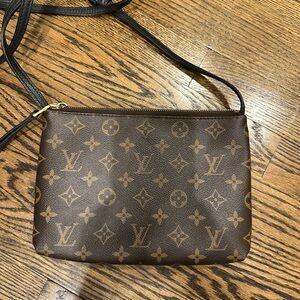Louis Vuitton Brown Monogram Crossbody Pouch with Black Strap